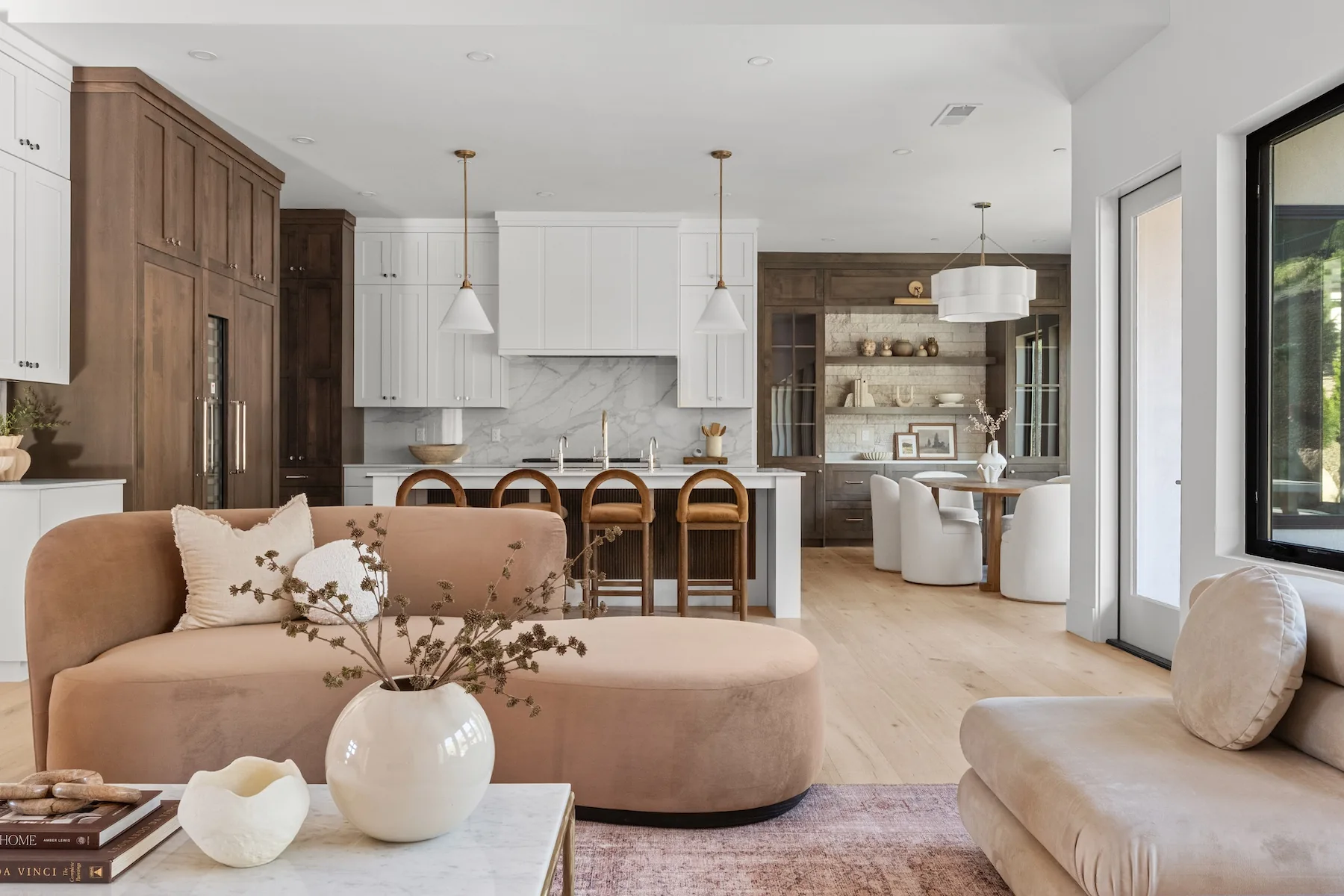 Open kitchen and living room space in home